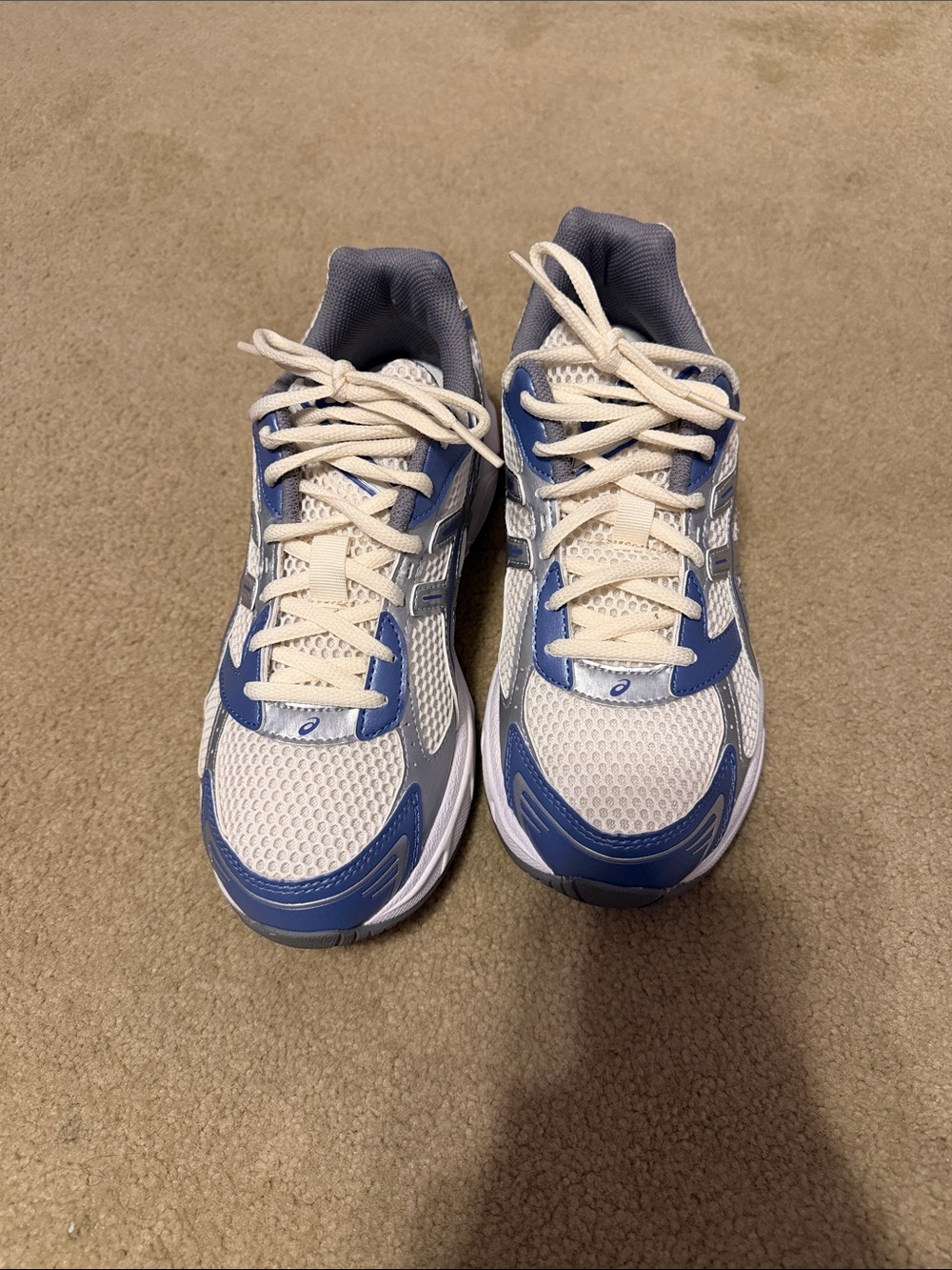 ASICS White and Blue Mesh Athletic Sneakers